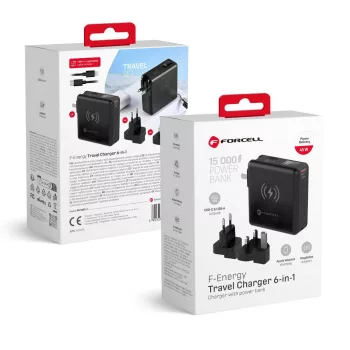  FORCELL F-ENERGY multifunkciós töltő 45W 6 az 1-ben USB A és USB C csatlakozókkal, 15000mAh powerbankkal és 15W vezeték nélküli töltéssel