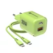 FORCELL F-ENERGY Crystal Color GaN III VT-41 hálózati töltő, szilikon kábel 1 x Type C + 1x USB A sockets, PD QC4.0 33W , zöld
