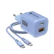 FORCELL F-ENERGY Crystal Color GaN III VT-41 hálózati töltő, szilikon kábel 1 x Type C + 1x USB A sockets, PD QC4.0 33W , kék