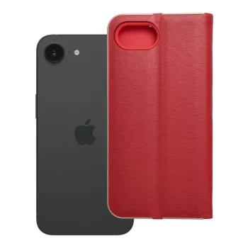 LUNA Book tok, arany Apple iPhone 16e tok, piros
