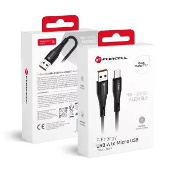   FORCELL F-ENERGY C341 USB-A - Micro USB QC3.0 2.4A, 18W Silicone, 1m, kábel, fekete