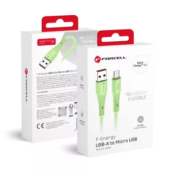   FORCELL F-ENERGY C341 USB-A - Micro USB QC3.0 2.4A, 18W Silicone, 1m, kábel, zöld