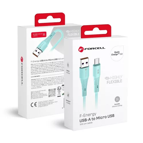 FORCELL F-ENERGY C341 USB-A - Micro USB QC3.0 2.4A, 18W Silicone, 1m, kábel, kék