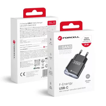   FORCELL F-ENERGY GaN III B135101-E Ultra Slim hálózati töltő 1 x Type C + USB A PD QC4.0 3A 35W, fekete