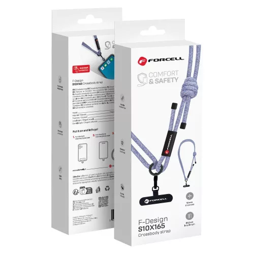 FORCELL F-DESIGN S10X165 keresztben hordozható, állítható hosszúságú (max. 82,5 cm hurokban) szürke-lila