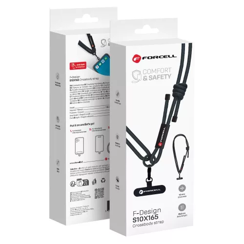 FORCELL F-DESIGN S10X165 keresztben hordozható, állítható hosszúságú (max. 82,5 cm hurokban) fekete