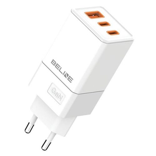 Beline hálózati töltő 2x USB-C + 1x USB 65W, PD 3.0 + QC 3.0  BLN3CW65 GaN, fehér