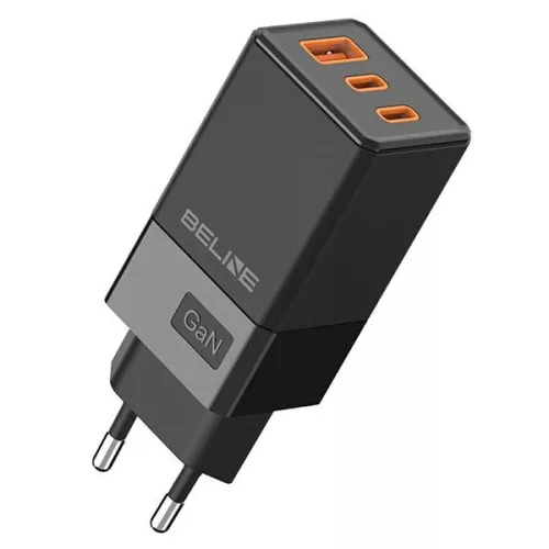 Beline hálózati töltő 2x USB-C + 1x USB 65W, PD 3.0 + QC 3.0  BLN3CW65 GaN, fekete
