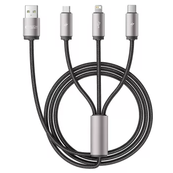   Tech-Protect UltraBoost 3in1 USB-A - Lightning / USB-C / micro USB 3,5A, 1m, kábel, szürke