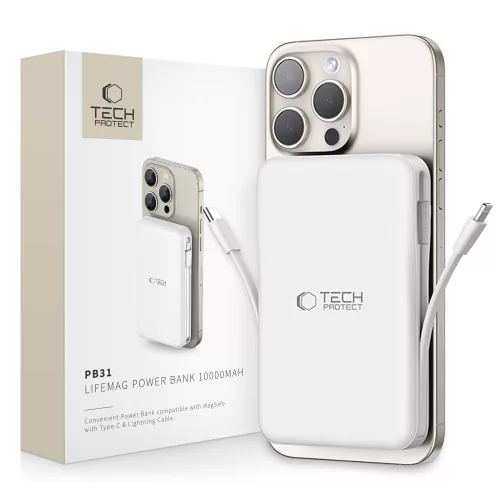 TECH-PROTECT Powerbank, külső akkumulátor PB31 LIFEMAG MAGSAFE POWER BANK 10000MAH, fehér