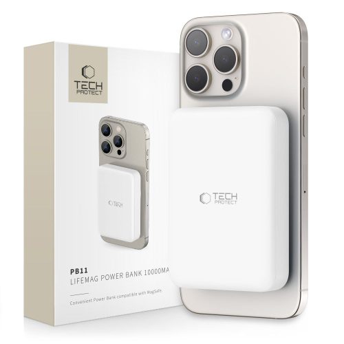 TECH-PROTECT Powerbank, külső akkumulátor PB11 LIFEMAG MAGSAFE POWER BANK 10000MAH, fehér