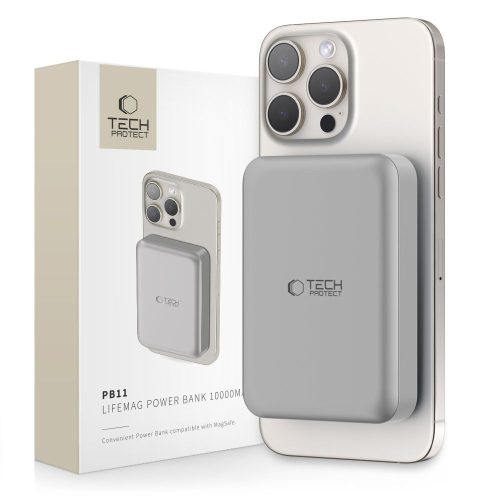TECH-PROTECT Powerbank, külső akkumulátor PB11 LIFEMAG MAGSAFE POWER BANK 10000MAH, szürke