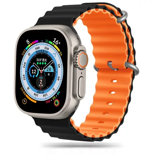 TECH-PROTECT ÓRASZÍJ ICONBAND Apple Watch 4/5/6/7/8/9/SE/ULTRA 1/2 (42/44/45/49 MM), fekete-NARANCS