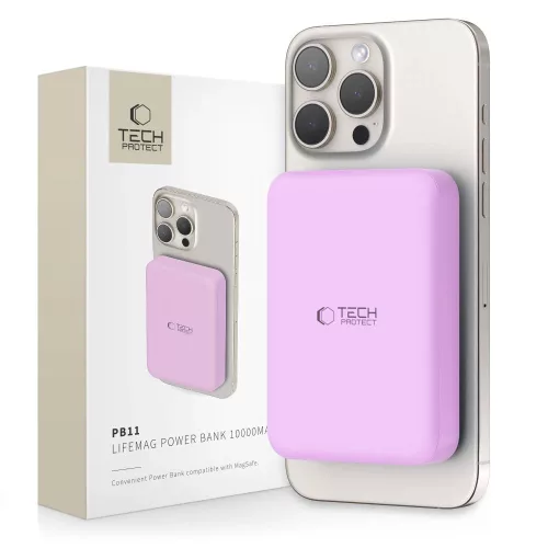 Tech-Protect LifeMag MagSafe PB11 10000mAh Power Bank, rózsaszín