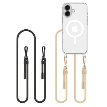   Tech-Protect FlexAir Chain MagSafe iPhone 16 Case tok, átlátszó + 2 Lanyards (tok, fekete & Taupe)