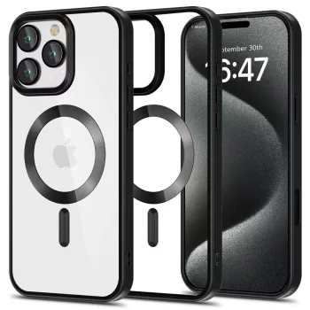   Tech-Protect MagFlex MagSafe iPhone 16 Pro Max Case, tok, átlátszó, fekete kerettel