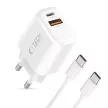Tech-Protect NCA30 PD 30W QC3.0 USB-A / USB-C hálózati töltő + USB-C / USB-C kábel 100cm, fehér