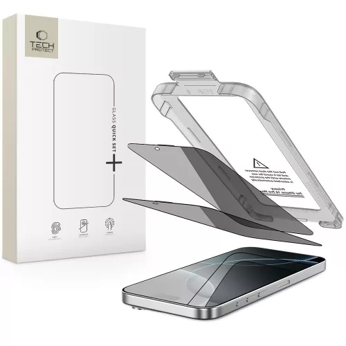 TECH-PROTECT QUICK SET SPY+ 2-PACK IPHONE 16 PRO PRIVACY betekintésvédő üvegfólia