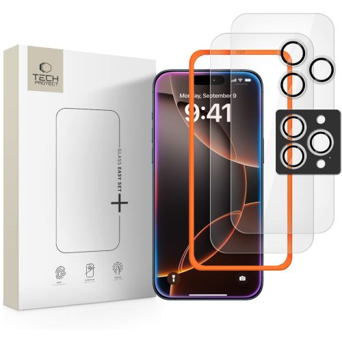 TECH-PROTECT EASY SET+ 3-PACK IPHONE 16 PRO MAX / 17 PRO MAX CLEAR edzett üvegfólia