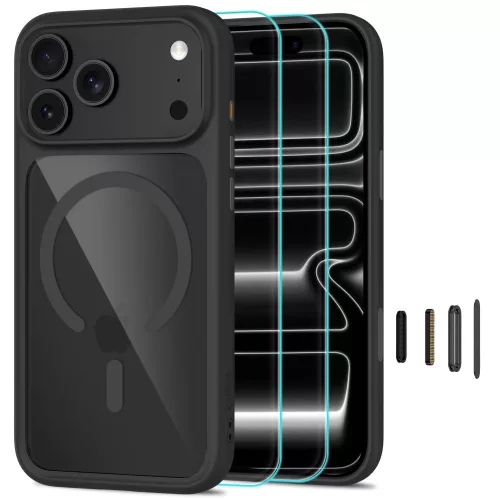Tech-Protect MagOne MagSafe CC + Glass 2 db iPhone 17 Pro / 18 Pro tok, fekete-átlátszó
