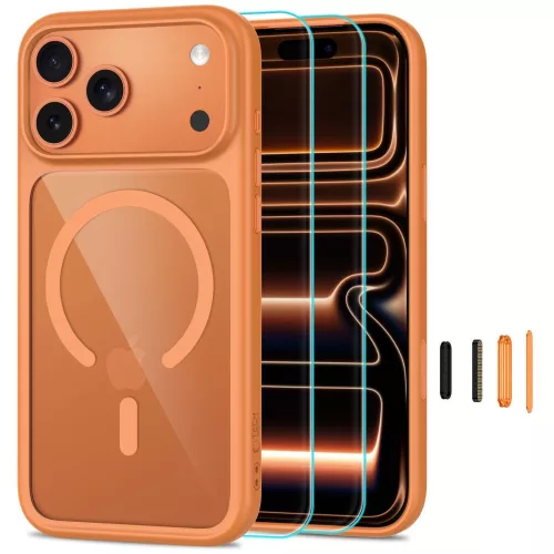 Tech-Protect MagOne MagSafe CC + Glass 2 db Cosmic Orange/Clear iPhone 17 Pro Max / 18 Pro Max tok, narancssárga-átlátszó