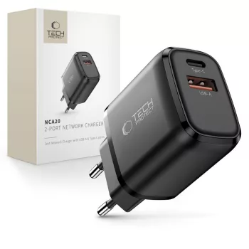   Tech-Protect NCA20 PD 20W / QC3.0 USB-A / USB-C hálózati töltő, fekete