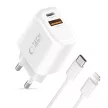 Tech-Protect NCA20 PD 20W QC3.0 USB-A / USB-C hálózati töltő + USB-C / Lightning kábel 100cm, fehér