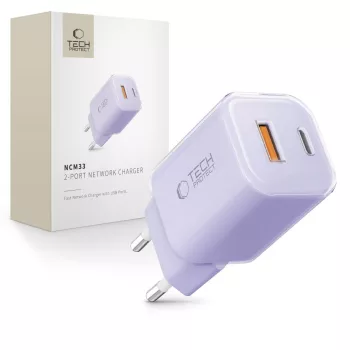   TECH-PROTECT NCM33 2-PORT hálózati töltő PD 33W / QC3.0 BABY, lila