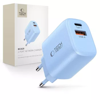   TECH-PROTECT NCA20 2-PORT hálózati töltő PD 20W / QC3.0 BABY , kék