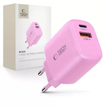   TECH-PROTECT NCA30 2-PORT hálózati töltő PD 30W / QC3.0 BABY , rózsaszín