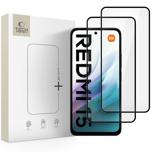 Tech-Protect Glass Fit+ 2-pack edzett üvegfólia Xiaomi Redmi 15 4G / 5G - fekete
