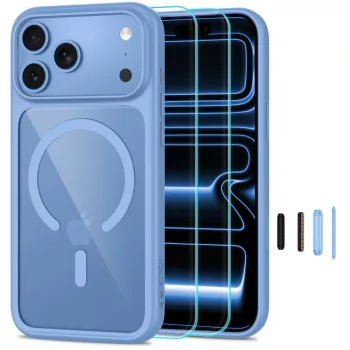   Tech-Protect MagOne MagSafe CC + Glass 2 db iPhone 17 Pro / 18 Pro tok, világoskék-átlátszó