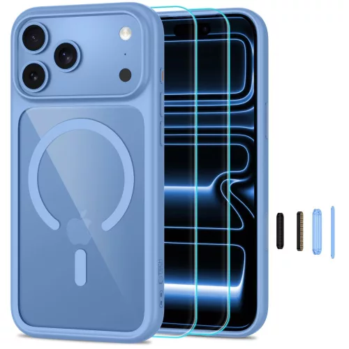 Tech-Protect MagOne MagSafe CC + Glass 2 db iPhone 17 Pro Max / 18 Pro Max tok, világoskék-átlátszó