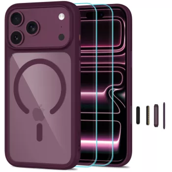  Tech-Protect MagOne MagSafe CC + Glass 2 db Dark Cherry/Clear iPhone 17 Pro / 18 Pro tok, bordó-átlátszó