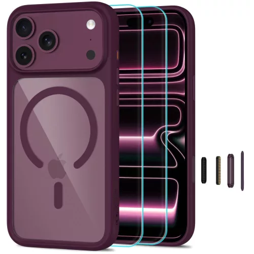 Tech-Protect MagOne MagSafe CC + Glass 2 db Dark Cherry/Clear iPhone 17 Pro / 18 Pro tok, bordó-átlátszó