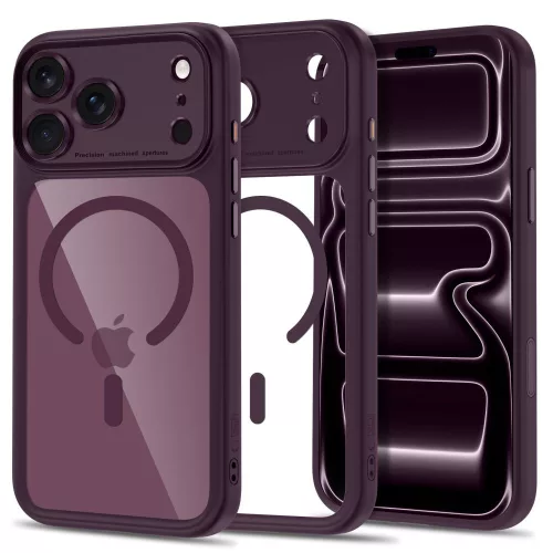 Tech-Protect MagPeak MagSafe CC Dark Cherry/Clear iPhone 17 Pro Max / 18 Pro Max tok, bordó-átlátszó