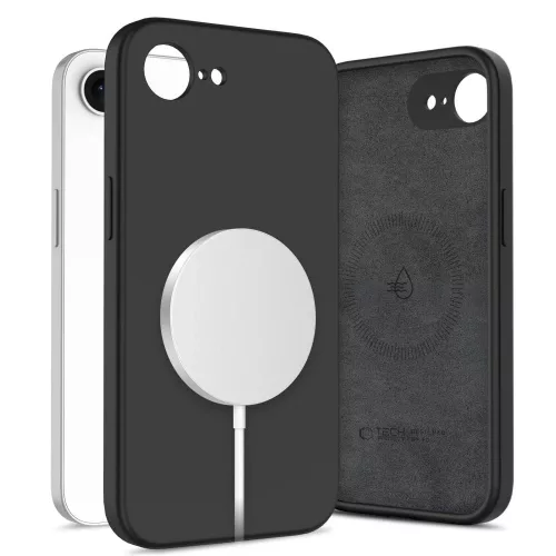 Tech-Protect Liquid Silicone MagSafe iPhone 16e Case tok, fekete