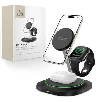   Tech-protect Qi15w-A46 3in1 Mágneses Magsafe Vezeték Nélküli Töltő Fekete