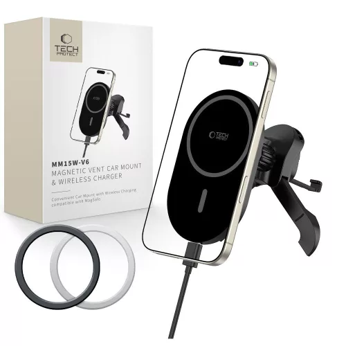 TECH-PROTECT MM15W-V6 MAGNETIC MAGSAFE STABLE VENT CAR MOUNT vezeték nélküli töltő 15W,, fekete