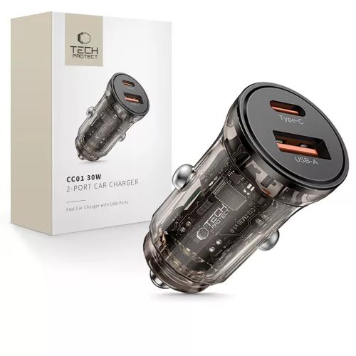 TECH-PROTECT CC01 2-PORT autós töltő PD30W/QC3.0, fekete
