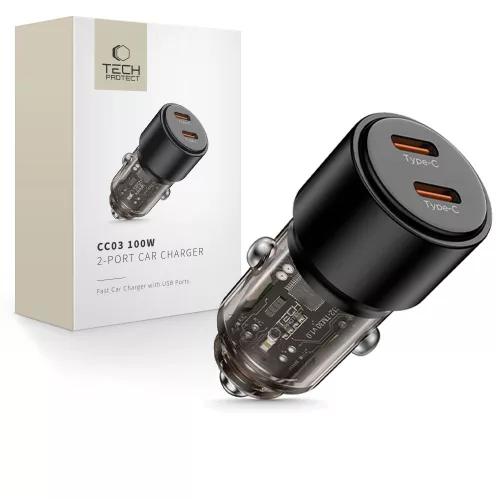 TECH-PROTECT CC03 2-PORT autós töltő PD100W, fekete
