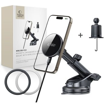   TECH-PROTECT MM15W-V10 MAGNETIC MAGSAFE DASHBOARD & VENT CAR MOUNT vezeték nélküli töltő 15W, fekete