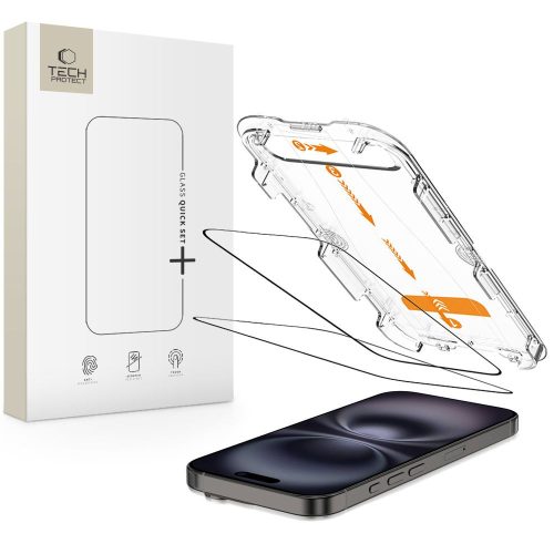 TECH-PROTECT QUICK SET+ 2-PACK iPhone 15 / 16 edzett üvegfólia