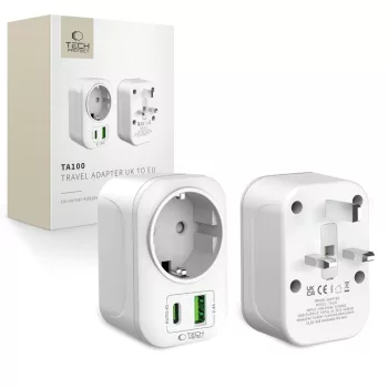   TECH-PROTECT TA100 Travel Adapter UK EU, hálózati töltő, fehér