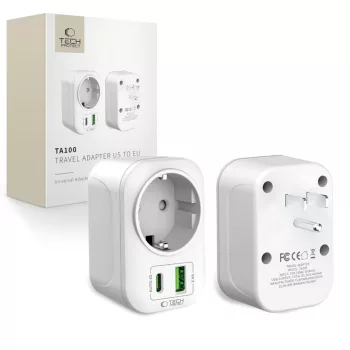   TECH-PROTECT TA100 Travel Adapter US EU, hálózati töltő, fehér