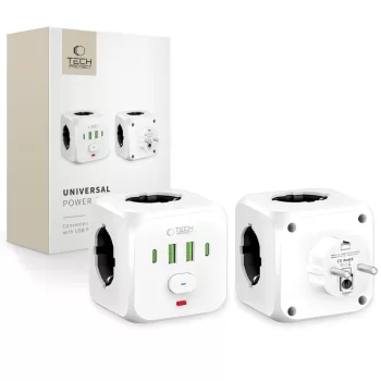   Tech-Protect PCL3x4 2x USB-A, 2x USB-C, 3x AC Type Schuko, hálózati elosztó, fehér