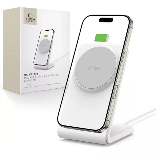 TECH-PROTECT QI15W-A38 MAGNETIC MAGSAFE vezeték nélküli töltő, fehér