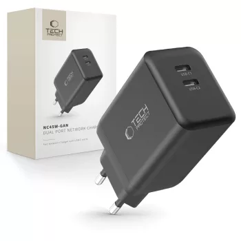  TECH-PROTECT NC45W-GAN 2-PORT hálózati töltő PD45W, fekete