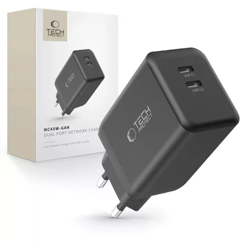 TECH-PROTECT NC45W-GAN 2-PORT hálózati töltő PD45W, fekete