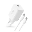TECH-PROTECT NC45W-GAN 2-PORT hálózati töltő PD45W + TYPE-C kábel, fehér